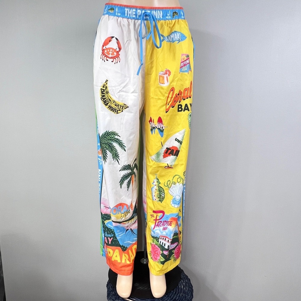 The Paradise Inn Pants Womens‎ L Wide Leg Tropical Resort Multicolor Beach